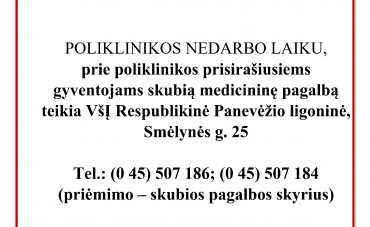 Gegužės 1 d. poliklinika nedirbs